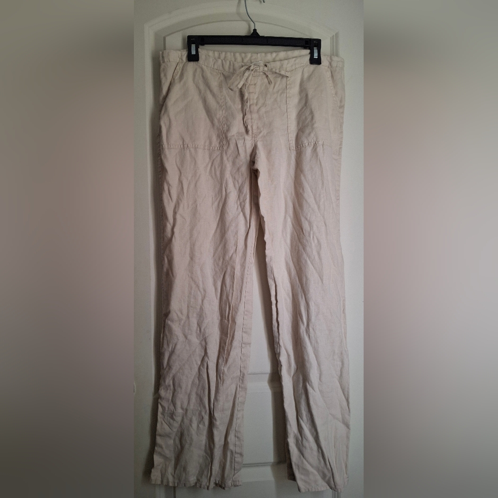 Benus Cream Linen S/32 Drawstring Pants Baggy Beachy Cruise Trabel Tropical